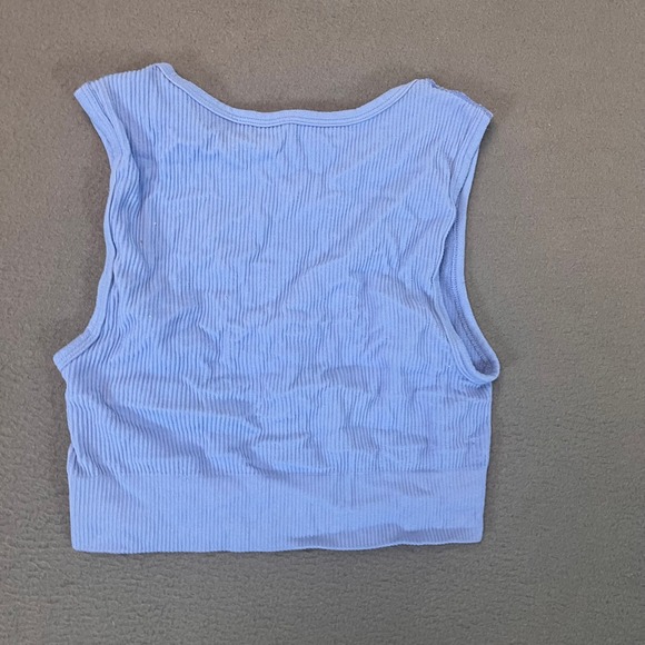 Garage Womans Sz XS Crop Tank Top Baby Blue Ribbed Cotton Basic Shirt Casual Run - Picture 6 of 7